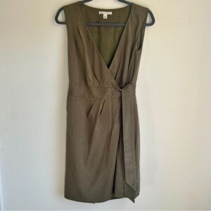 Banana Republic Olive Green Sleeveless Wrap Dress Size 8 V Neck Tie Waist